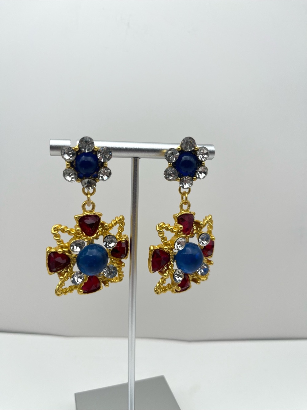Gold-Tone Blue and Red Drop Earrings - Women Jewelry